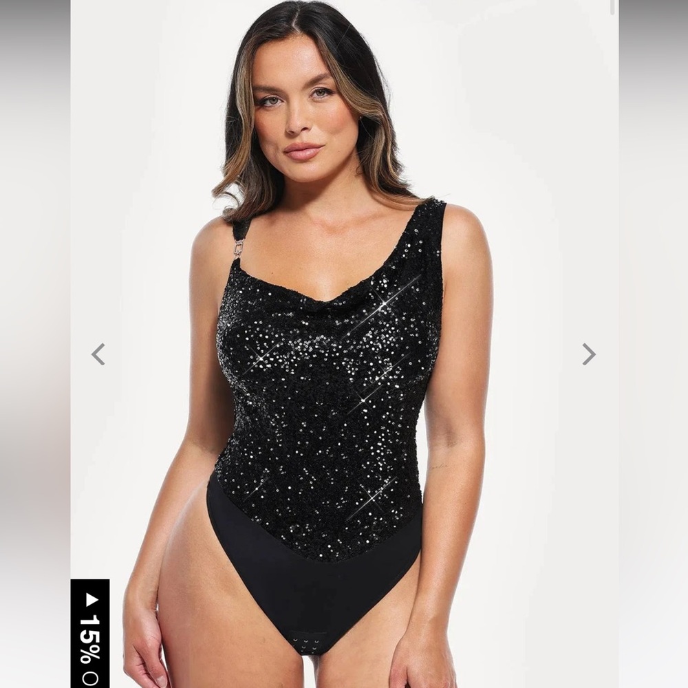 Elegant Black Sequin shapewear bodysuit